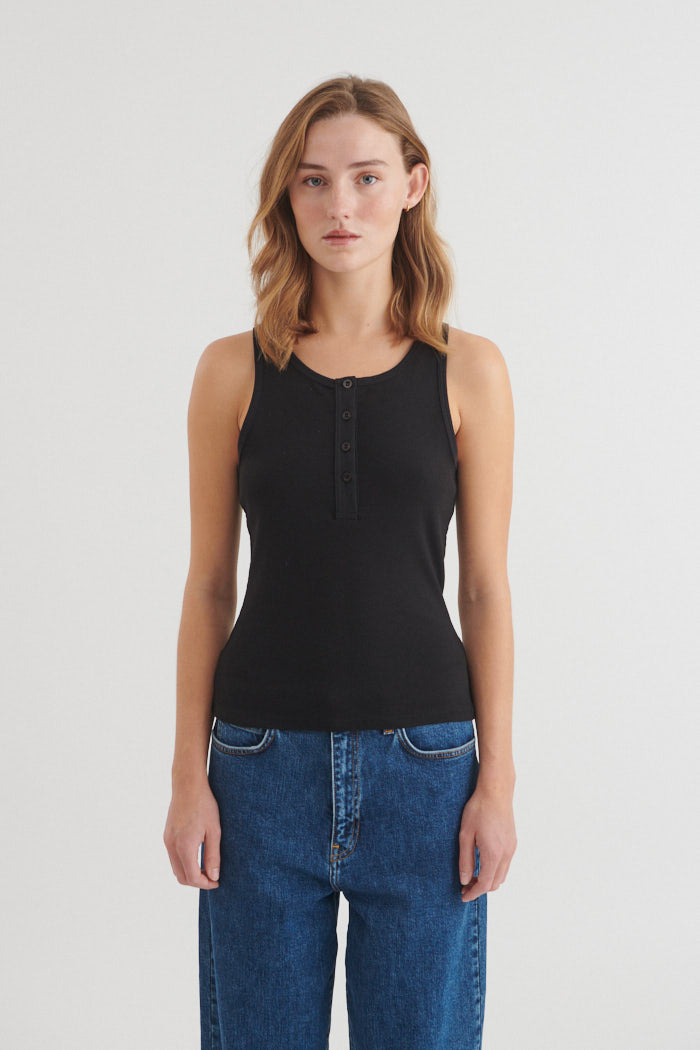 Basic Apparel Ludmilla Granddad Tank Toppe 001 Black